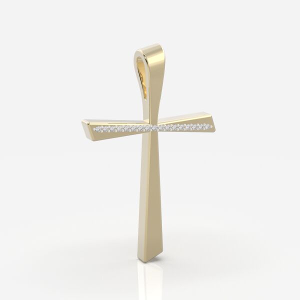 Βαπτιστικός Σταυρός σε Κίτρινο Χρυσό με διαμάντια